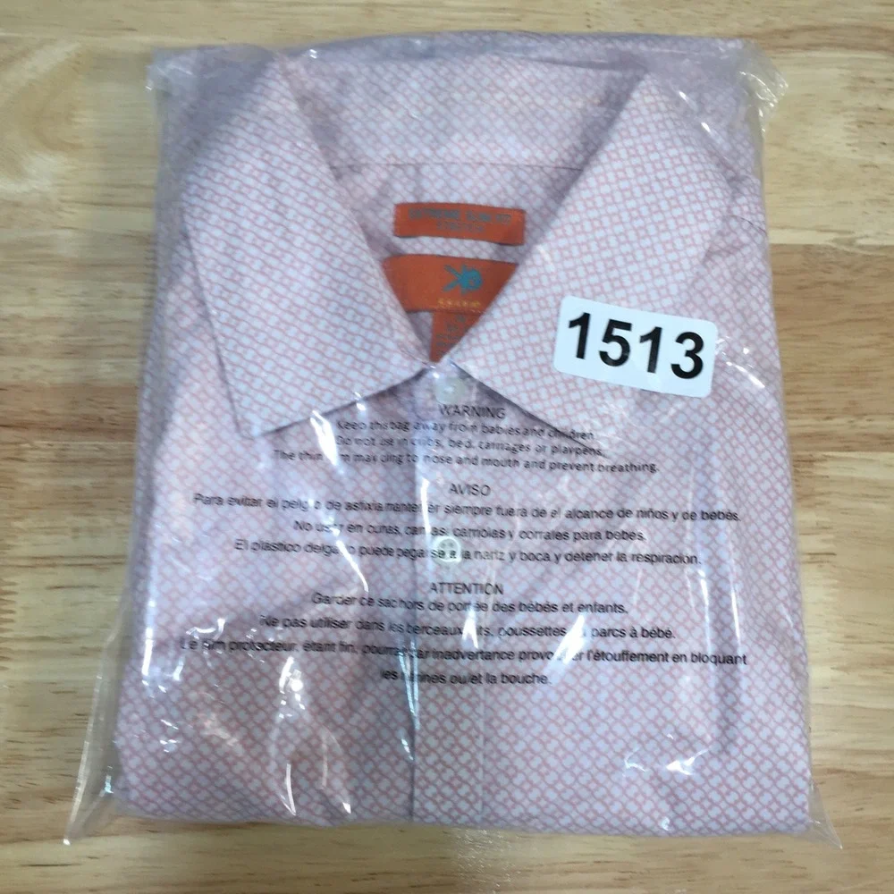 Egara Mens Extreme Slim Fit Stretch Dress Shirt Pink Geometric 16 32-33